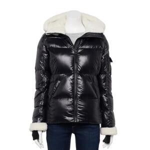 S13 Allie Down Puffer Coat Jacket Removable Faux-Fur Trim Hood Black XL